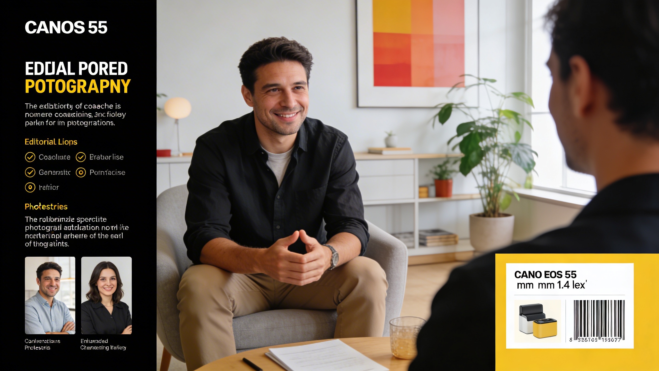 Coach homme avec une attitude bienveillante écoutant attentivement une personne lors d'une session de coaching individuelle dans un bureau moderne et apaisant, symbolisant l'empathie, la connexion et le professionnalisme, lumière naturelle et cadre minimaliste, style photo éditorial magazine